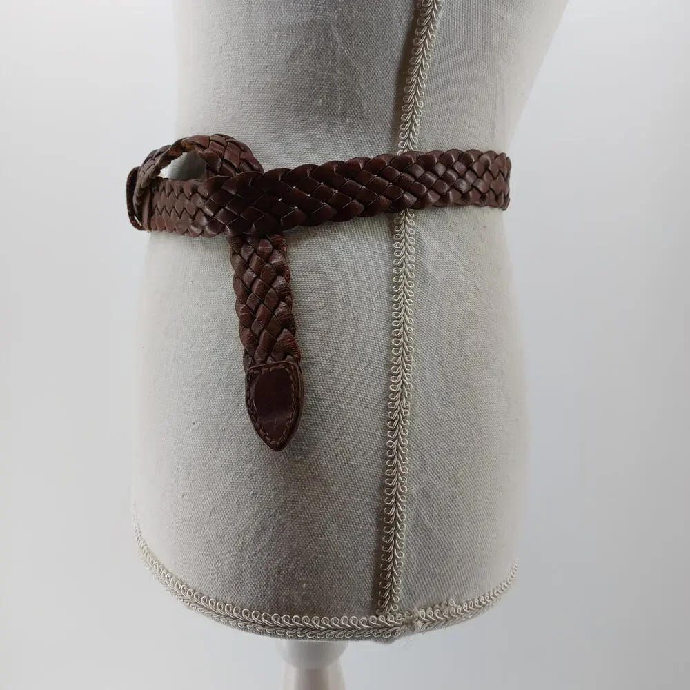 NY & CO Women's Sz L Brown Braided Belt Gold Buckle Casual